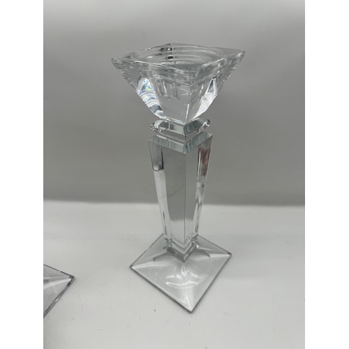 291 - Two large heavy crystal candle sticks - 30cm