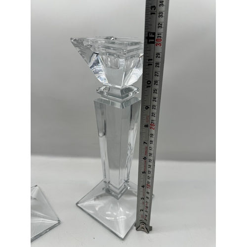 291 - Two large heavy crystal candle sticks - 30cm