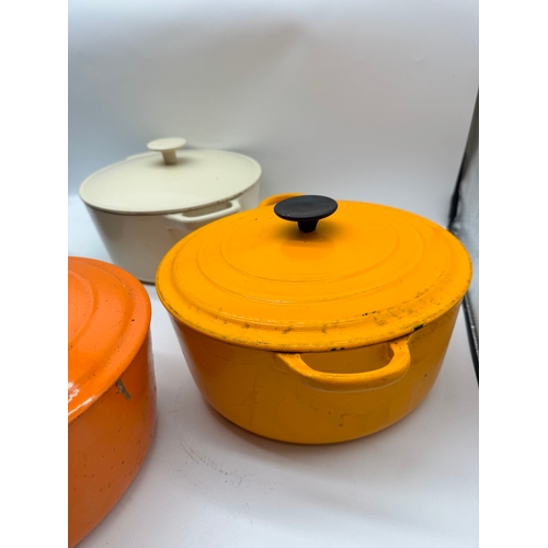 293 - Four vintage coloured La Creseut Cooking Pots