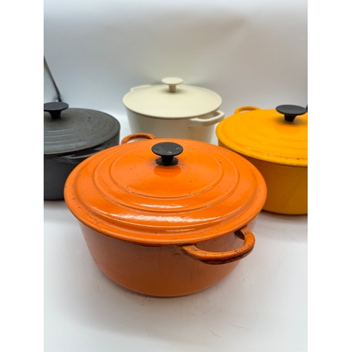 293 - Four vintage coloured La Creseut Cooking Pots