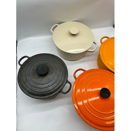 293 - Four vintage coloured La Creseut Cooking Pots