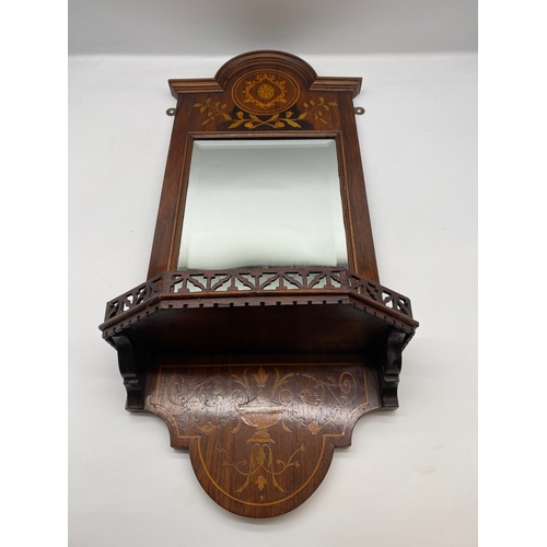 601A - Antique mahogany inlaid vanity hanging mirror 

Dimensions - 27