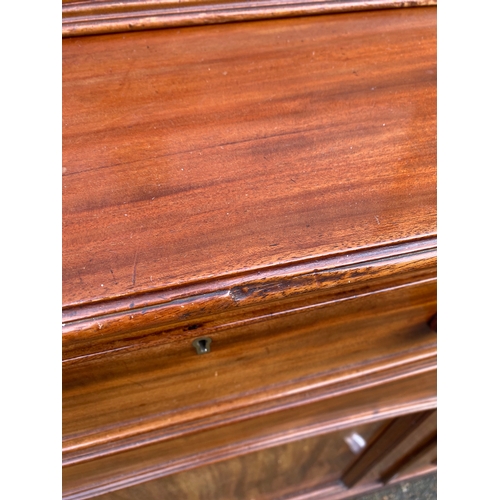 305 - Large Antique mahogany glazed front book case over cupboard 

Please see images for dimensions. Does... 