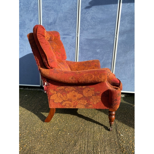 314 - Antique Mulberry upholstered English armchair. 

Dimensions - 32