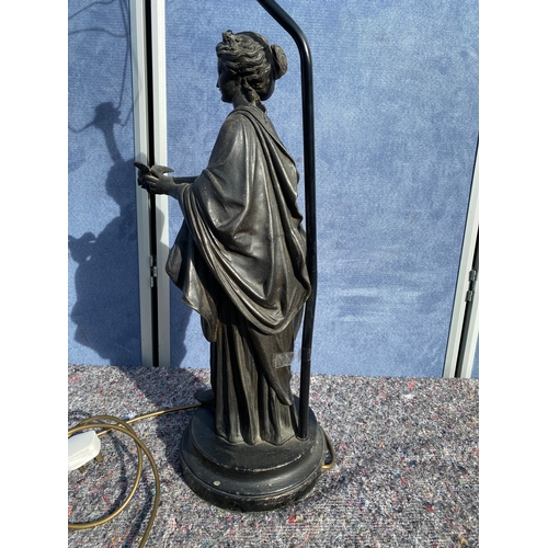 327 - Vintage Bronze Lamp of a classical lady holding a dove 33