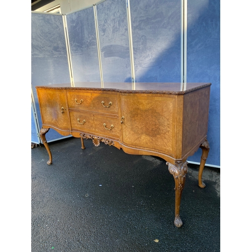 335 - Superb Hille London Queen Style Burr Walnut Sideboard supported on carved scroll legs 

Dimensions -... 