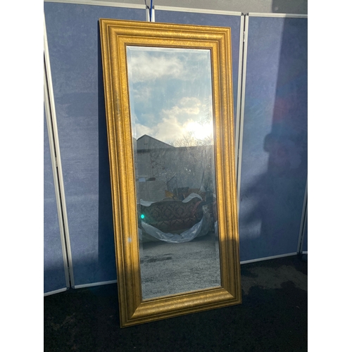 337 - Large full length gilt frame bevelled edge mirror. 

Dimensions - 180cm x 80cm