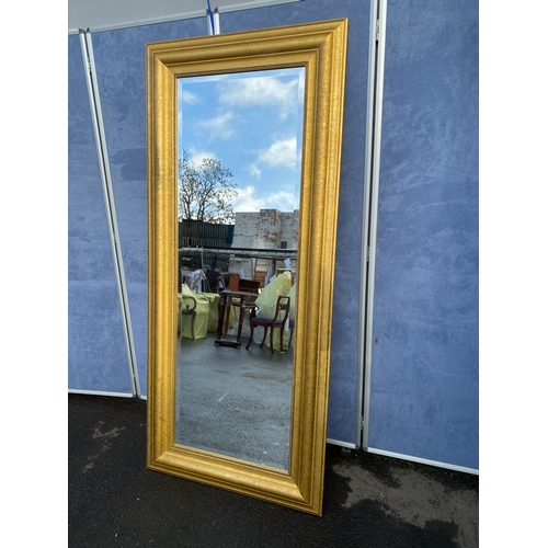 337 - Large full length gilt frame bevelled edge mirror. 

Dimensions - 180cm x 80cm