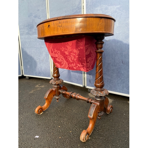 338 - Mid Victorian Rosewood Work / Lamp Table with a lovely marquetry work to the underside, concealing a... 