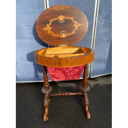 338 - Mid Victorian Rosewood Work / Lamp Table with a lovely marquetry work to the underside, concealing a... 