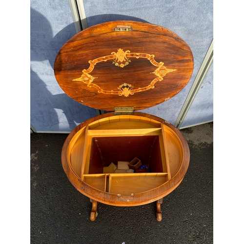 338 - Mid Victorian Rosewood Work / Lamp Table with a lovely marquetry work to the underside, concealing a... 