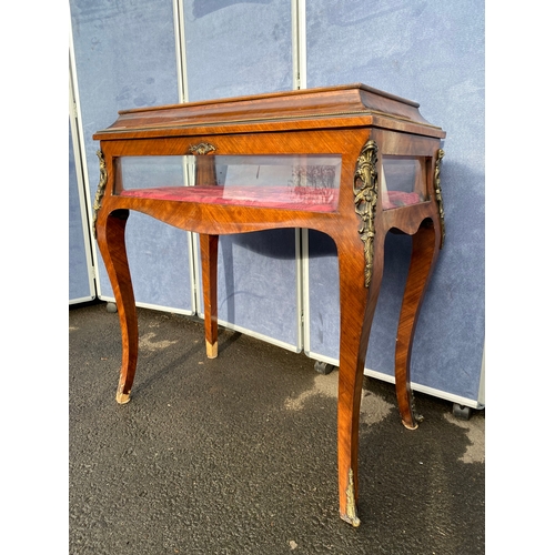 345 - Antique Kingwood and gilt metal mounted bijouterie cabinet, the bevelled glazed hinged top and sides... 