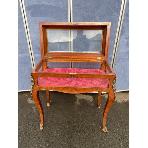 345 - Antique Kingwood and gilt metal mounted bijouterie cabinet, the bevelled glazed hinged top and sides... 