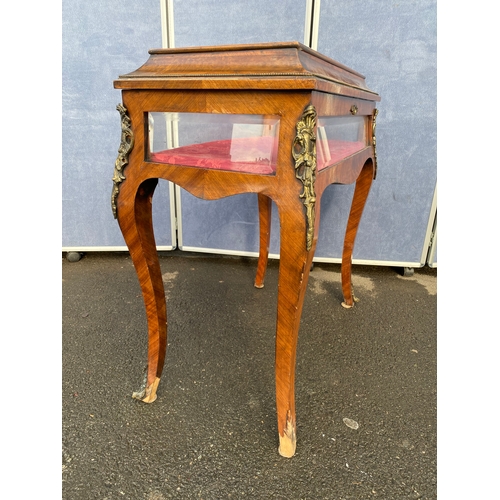 345 - Antique Kingwood and gilt metal mounted bijouterie cabinet, the bevelled glazed hinged top and sides... 