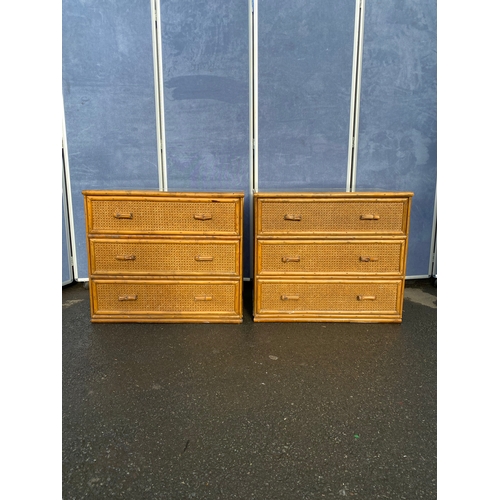 346 - A pair of ANGRAVES Cane/Bamboo style three drawer chest of drawers. 

Dimensions - 19