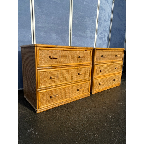 346 - A pair of ANGRAVES Cane/Bamboo style three drawer chest of drawers. 

Dimensions - 19