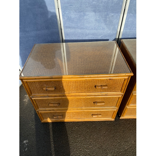 346 - A pair of ANGRAVES Cane/Bamboo style three drawer chest of drawers. 

Dimensions - 19