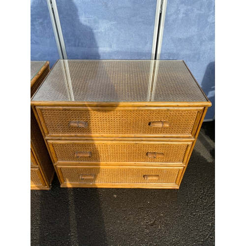 346 - A pair of ANGRAVES Cane/Bamboo style three drawer chest of drawers. 

Dimensions - 19