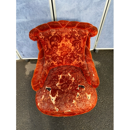 349 - Antique Red upholstered ladies chair. 

Dimensions - 24