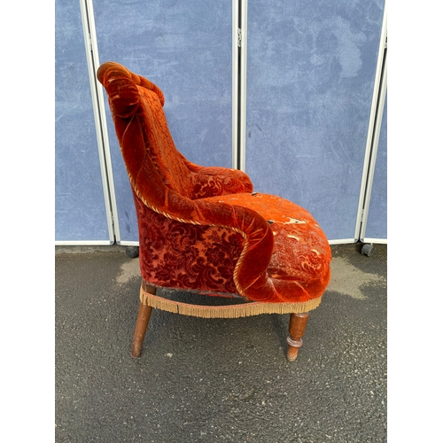 349 - Antique Red upholstered ladies chair. 

Dimensions - 24