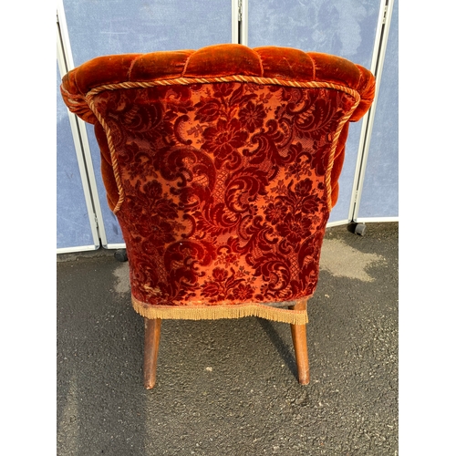 349 - Antique Red upholstered ladies chair. 

Dimensions - 24