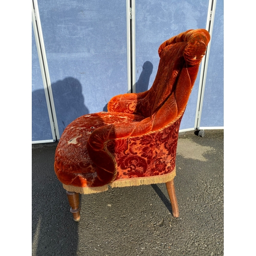 349 - Antique Red upholstered ladies chair. 

Dimensions - 24