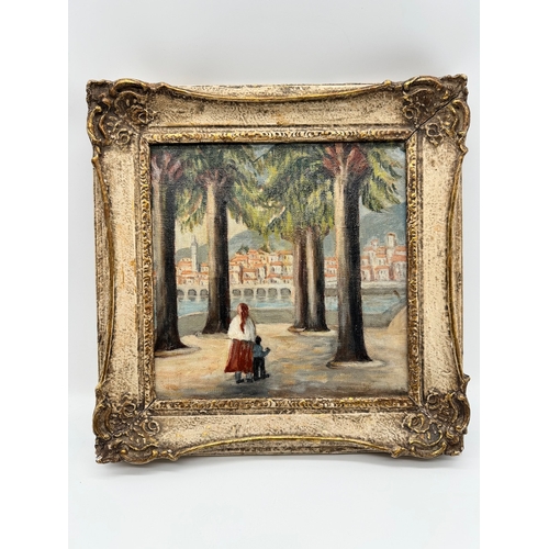 2 - Two original paintings Mediterranean street scenes in frames