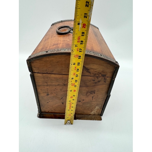 7 - Vintage domed chest jewellery box with velvet lining A/F