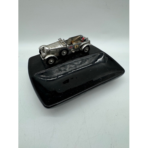 8 - Vintage metal embossed trinket box / carriage , Lesney Car ceramic ashtray + wood box with car