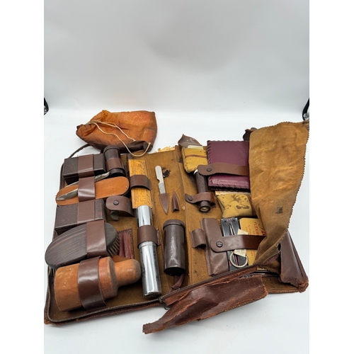 13 - Early 20th century Men's  Wet Shaving Grooming / travel complete with stamps / cufflinks etc - A/F