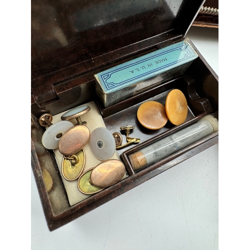 13 - Early 20th century Men's  Wet Shaving Grooming / travel complete with stamps / cufflinks etc - A/F