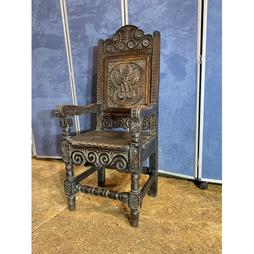 386 - Early 19th Century carved Oak Wainscot Armchair. 

Dimensions - 20