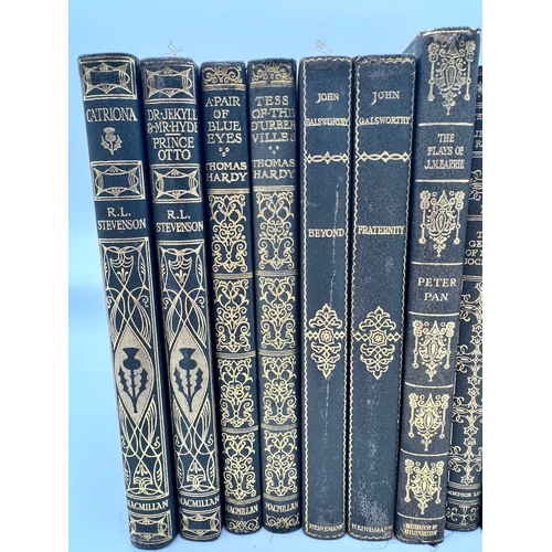 22 - 15 Leather bound novels by various authors incluing Rudyard Kipling, R L Stevenson, John galsworthy ... 