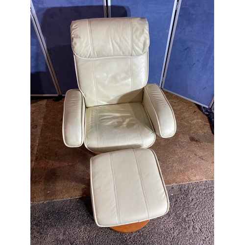 416 - A leather recliner massage chair and foot stool. 

Dimensions - 32