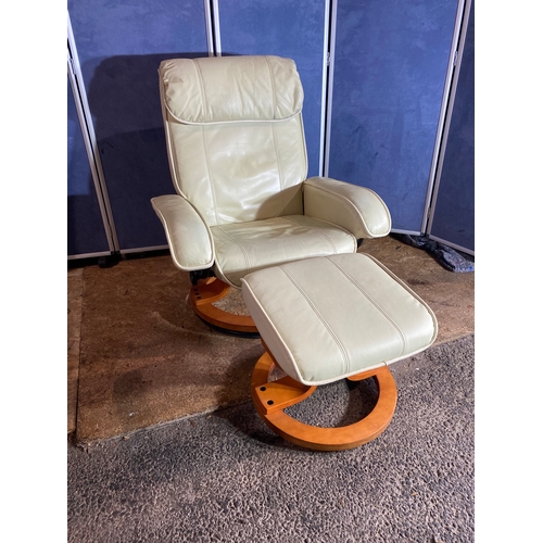 416 - A leather recliner massage chair and foot stool. 

Dimensions - 32