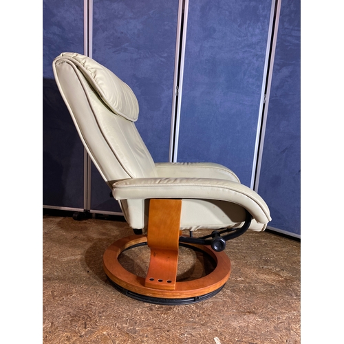 416 - A leather recliner massage chair and foot stool. 

Dimensions - 32