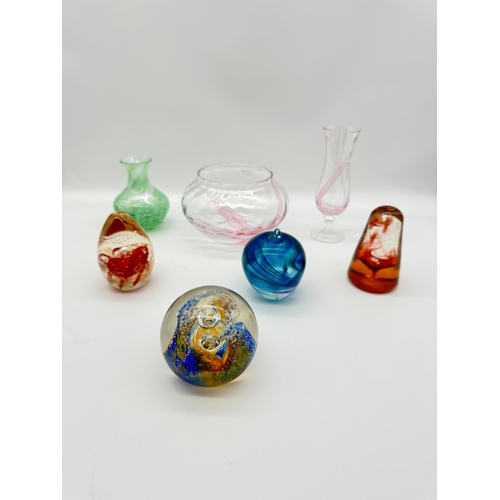 53 - Collection of studio art glass paperweight / vases  by Caithness + others