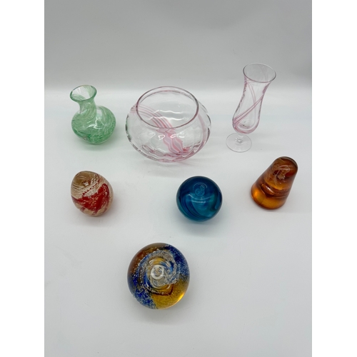 53 - Collection of studio art glass paperweight / vases  by Caithness + others