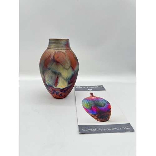 54 - Chris Hawkins Raku Vase Copper Fired - 16cm