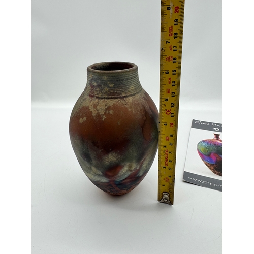 54 - Chris Hawkins Raku Vase Copper Fired - 16cm