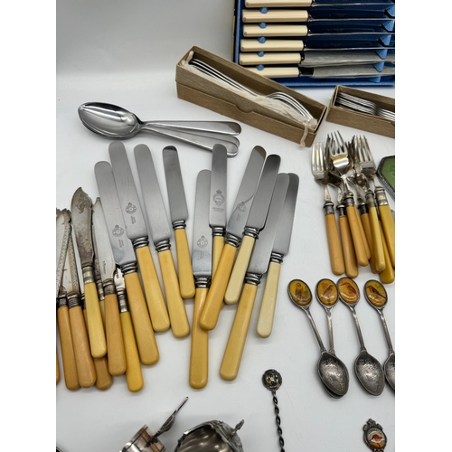 56 - Quantity of vintage silver plate cutlery, salver + some sterling silver handled knives