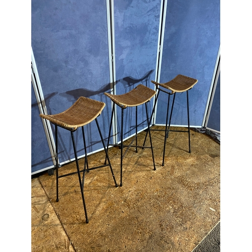 420 - A trio of Mid century Bar stools with cane seats and mental frame. 

Dimensions - 14