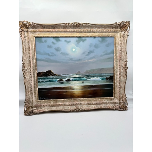 61 - Original Oil on canvas Coastal scene in Twilight Peter Cosslett (1927-2012) signed lower left
Frame ... 