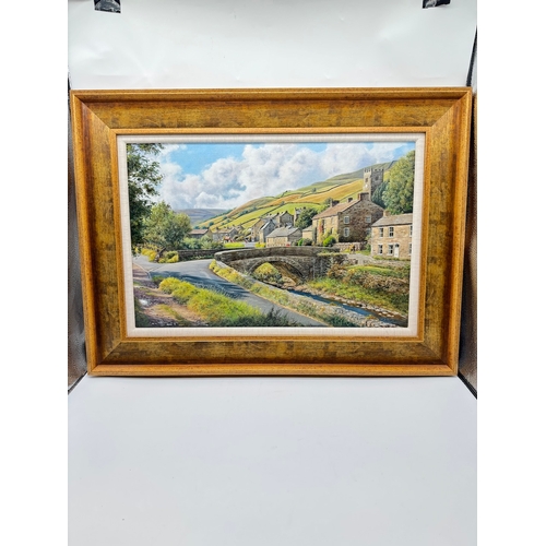 62 - A superb original oil on canvas of Muker Village, Swaledale by Paul Harley (1943-2021) signed bottom... 