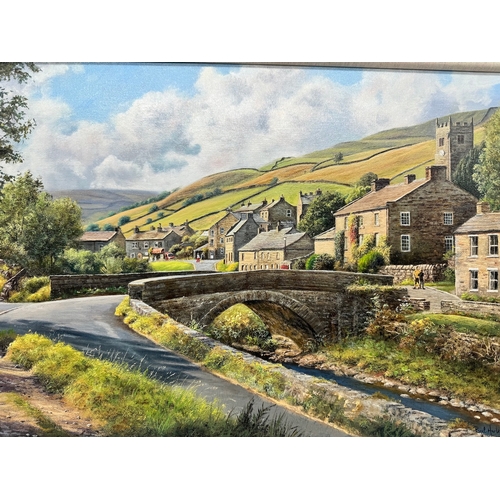 62 - A superb original oil on canvas of Muker Village, Swaledale by Paul Harley (1943-2021) signed bottom... 