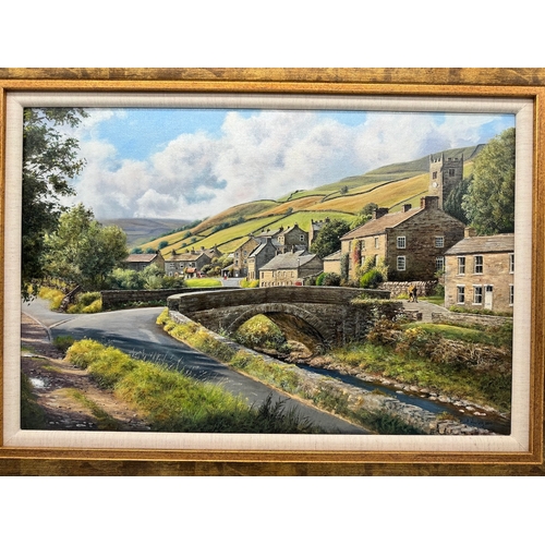 62 - A superb original oil on canvas of Muker Village, Swaledale by Paul Harley (1943-2021) signed bottom... 