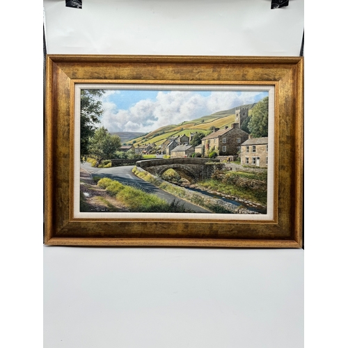 62 - A superb original oil on canvas of Muker Village, Swaledale by Paul Harley (1943-2021) signed bottom... 