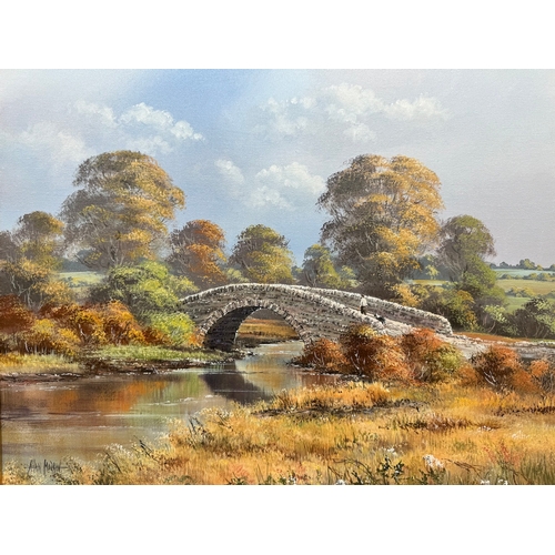 63 - Original oil on canvas of bridge over river by Allan Morgan (b1952)
Frame - 24