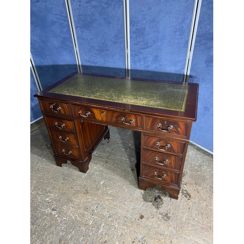 450 - Vintage mahogany green leather pedestal desk. 

Dimensions - 48