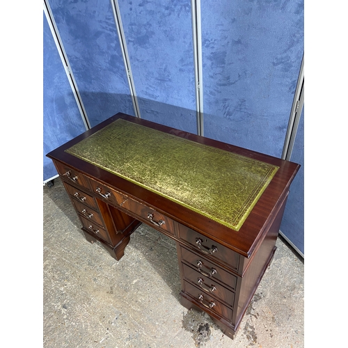 450 - Vintage mahogany green leather pedestal desk. 

Dimensions - 48